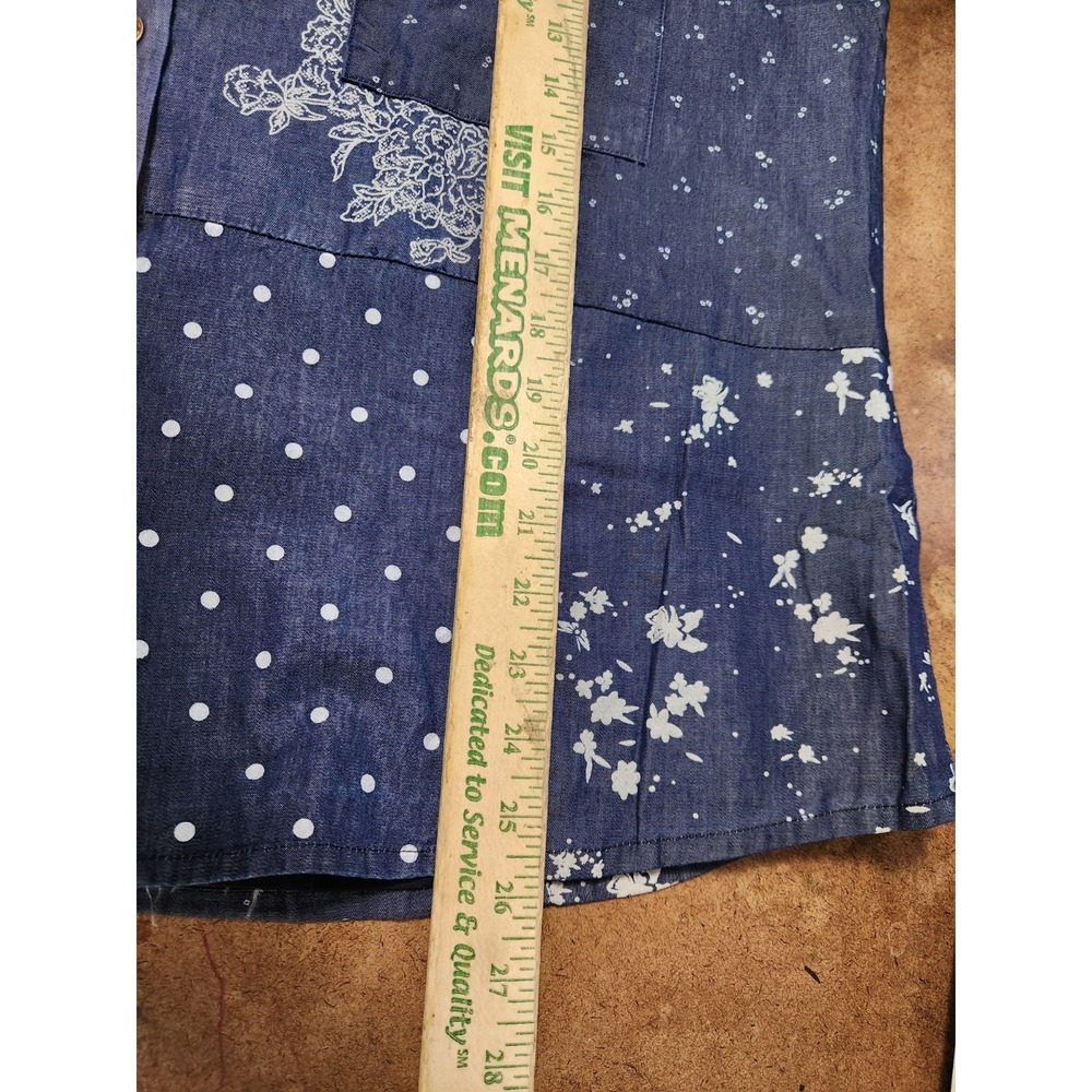 Sacred Threads Patchwork Denim Shacket Size L/XL Blue Geometric Hippie Festival - Picture 10 of 11